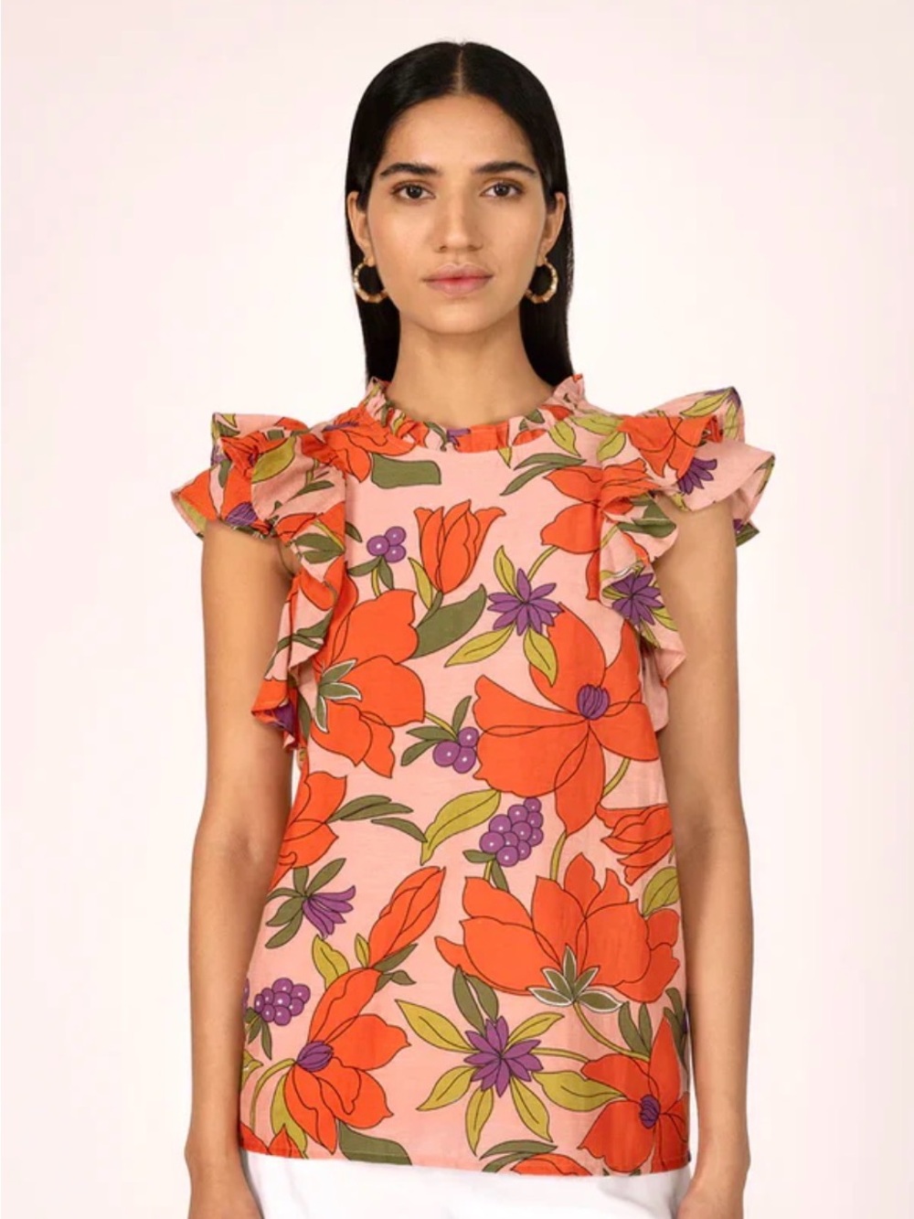 Banjanan Klara Top Magnolia Rose Print Cotton Silk Blouse Size S NWT